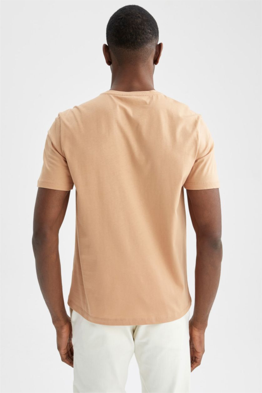 HOMME Beige T-shirt col rond en coton mercerisé de qualité premium à Coupe régulière