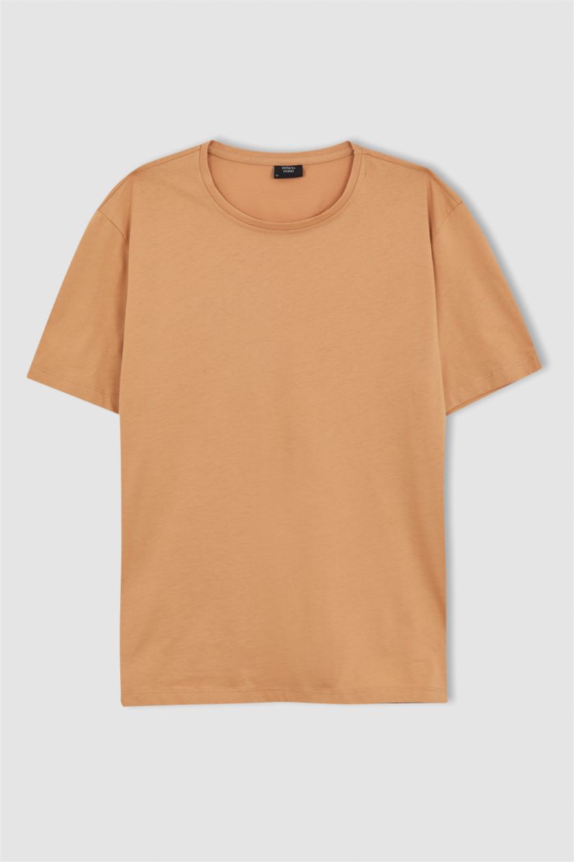 HOMME Beige T-shirt col rond en coton mercerisé de qualité premium à Coupe régulière