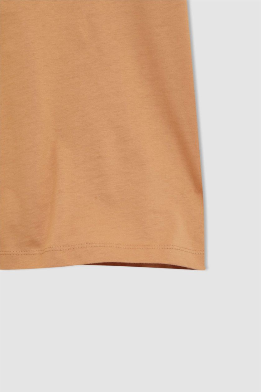 HOMME Beige T-shirt col rond en coton mercerisé de qualité premium à Coupe régulière