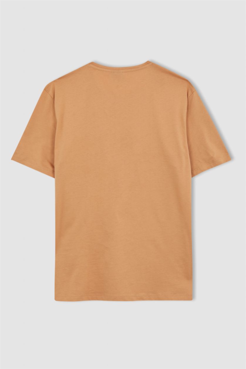 HOMME Beige T-shirt col rond en coton mercerisé de qualité premium à Coupe régulière
