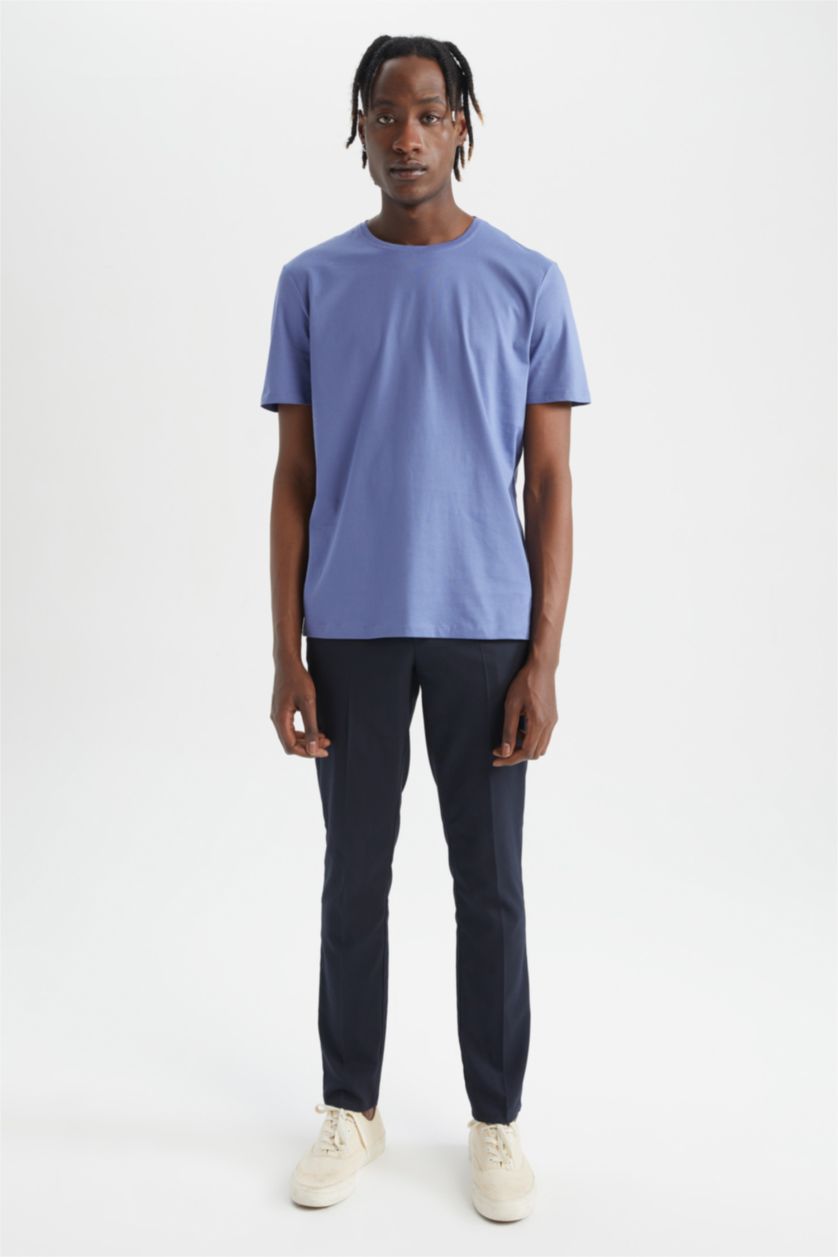 Erkek İndigo Regular Fıt Pamuklu Kısa Kollu Tişört