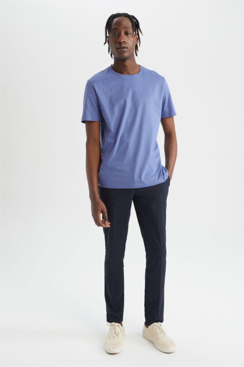 Erkek İndigo Regular Fıt Pamuklu Kısa Kollu Tişört