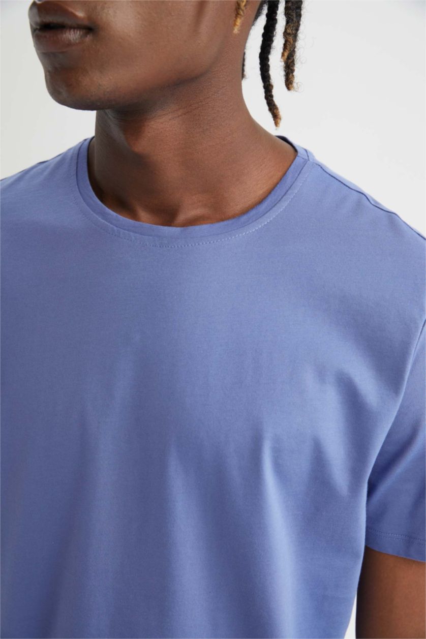 Erkek İndigo Regular Fıt Pamuklu Kısa Kollu Tişört