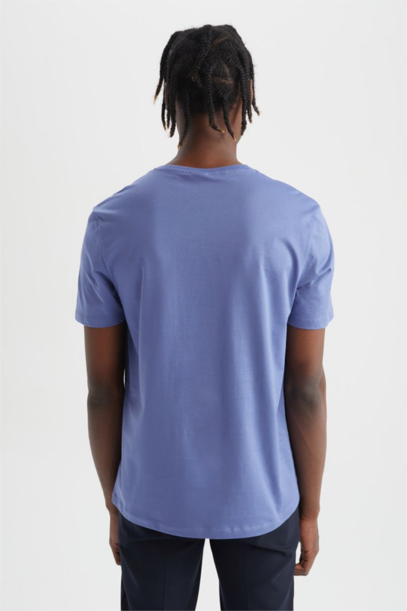 Erkek İndigo Regular Fıt Pamuklu Kısa Kollu Tişört