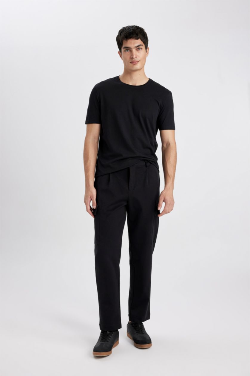 Erkek Siyah Regular Fit Bisiklet Yaka Kısa Kollu Basic Düz Tişört