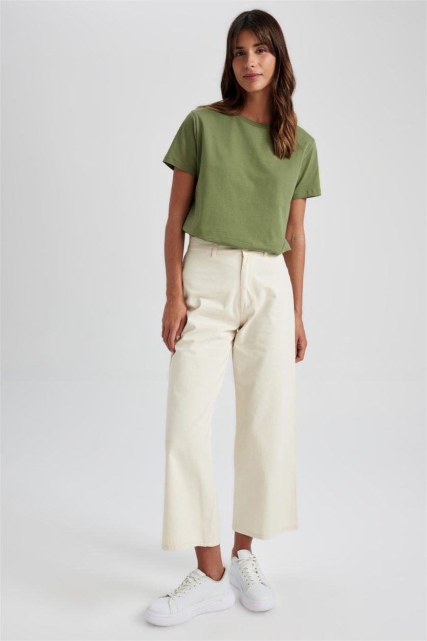 FEMME Vert T-Shirt Coton coupe régulière à Manches Courtes