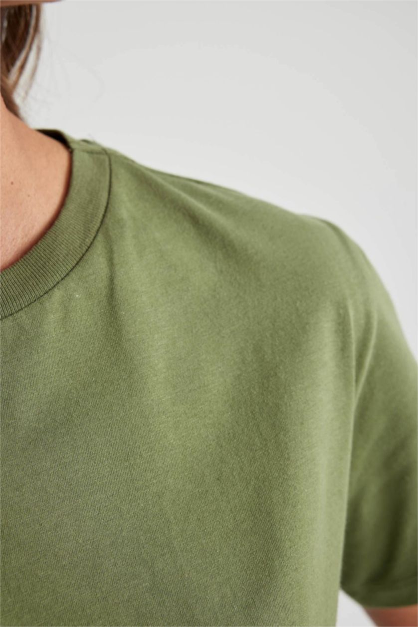 FEMME Vert T-Shirt Coton coupe régulière à Manches Courtes