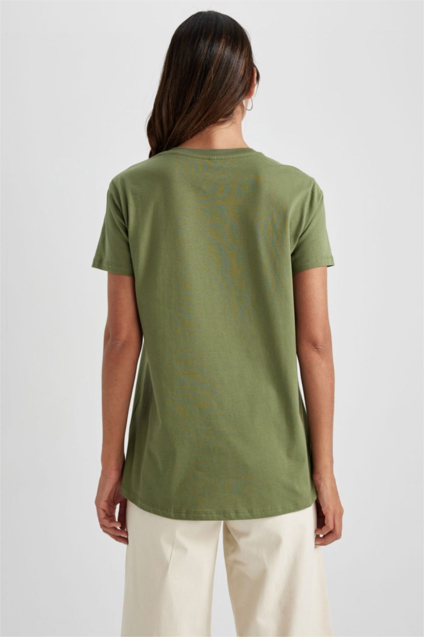 FEMME Vert T-Shirt Coton coupe régulière à Manches Courtes