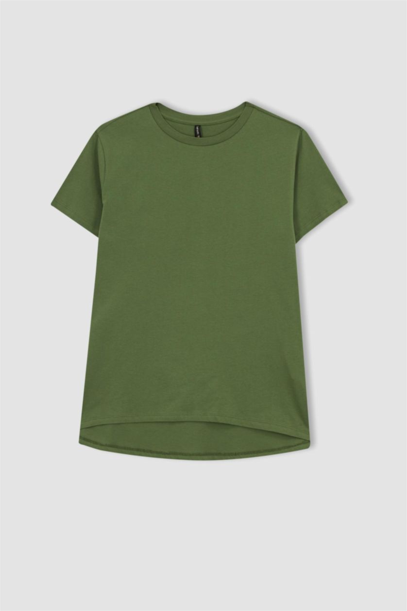 FEMME Vert T-Shirt Coton coupe régulière à Manches Courtes