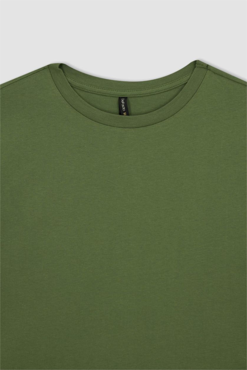 FEMME Vert T-Shirt Coton coupe régulière à Manches Courtes