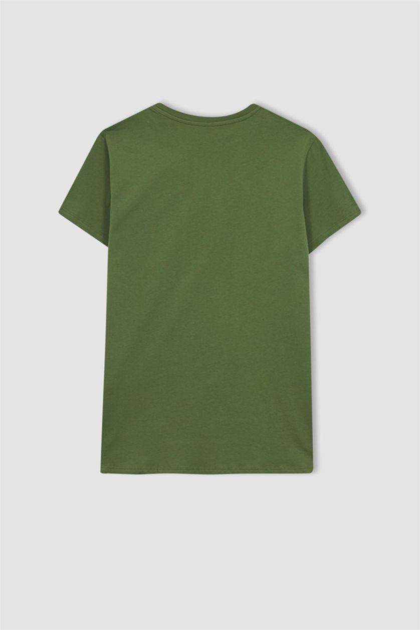 FEMME Vert T-Shirt Coton coupe régulière à Manches Courtes