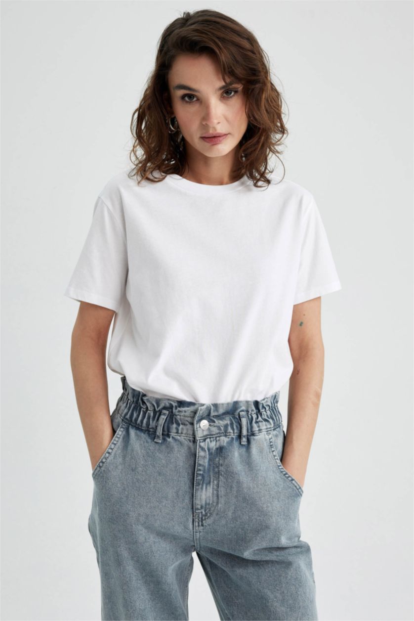 Woman White Long Fit Short Sleeve T-Shirt