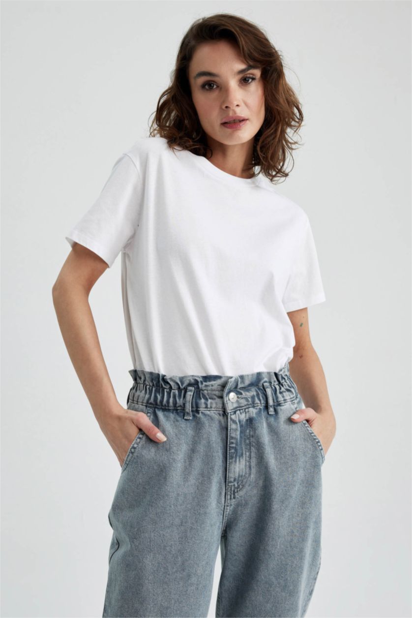 Woman White Long Fit Short Sleeve T-Shirt