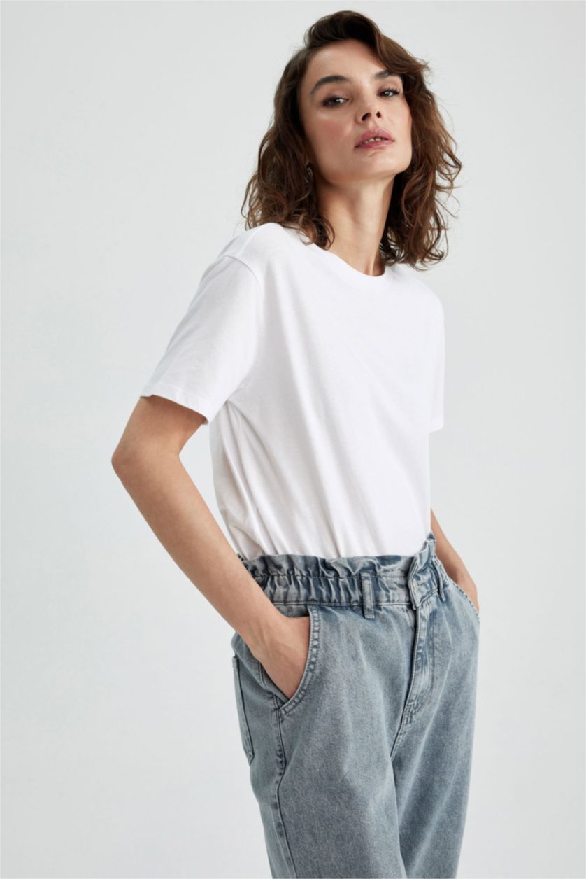 Woman White Long Fit Short Sleeve T-Shirt