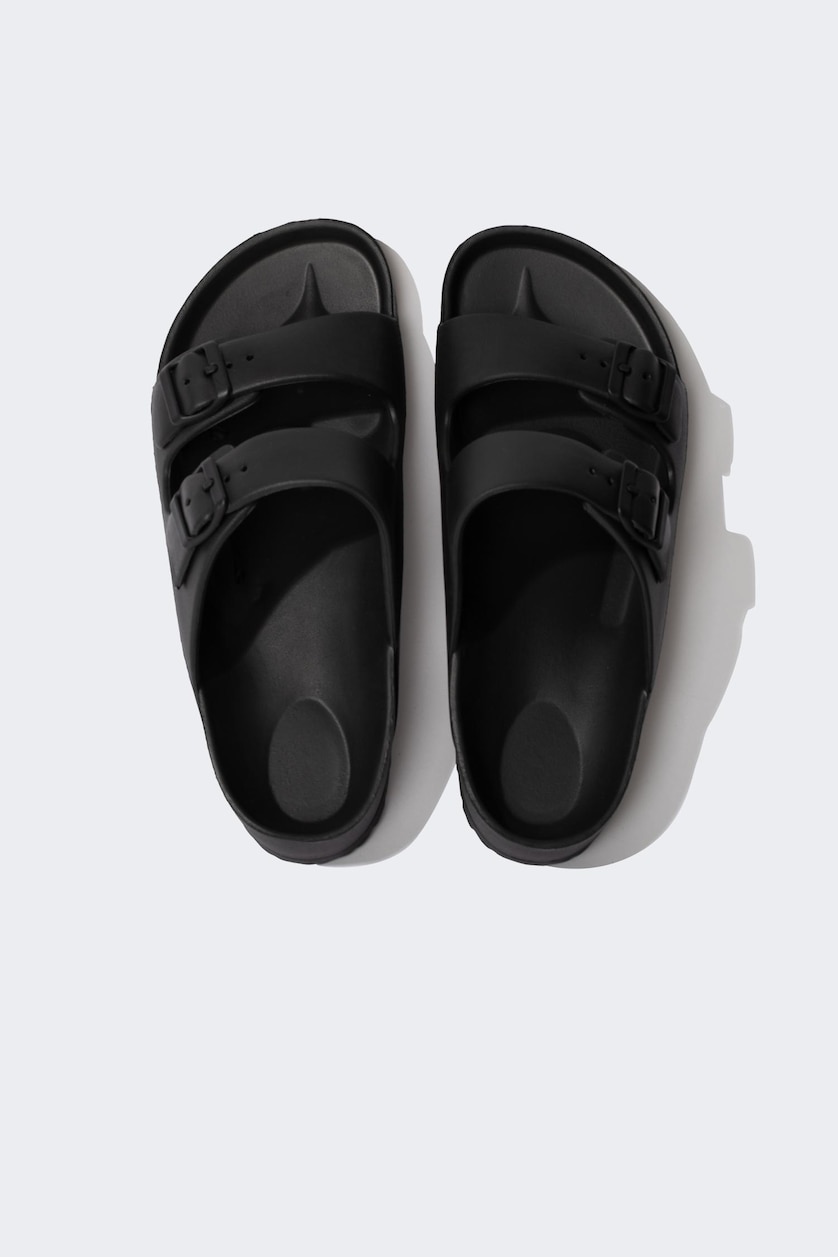 رجال أسود Man Flat Sole Double Band Eva Slippers