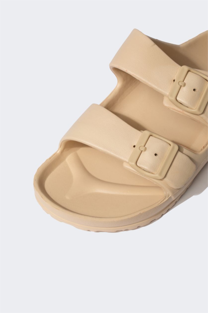 Erkek Koyu Bej Erkek Düz Taban Çift Bantlı Eva Terlik