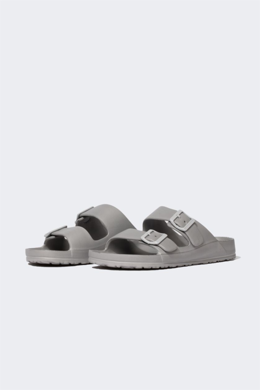 Erkek Gri Erkek Düz Taban Çift Bantlı Eva Terlik