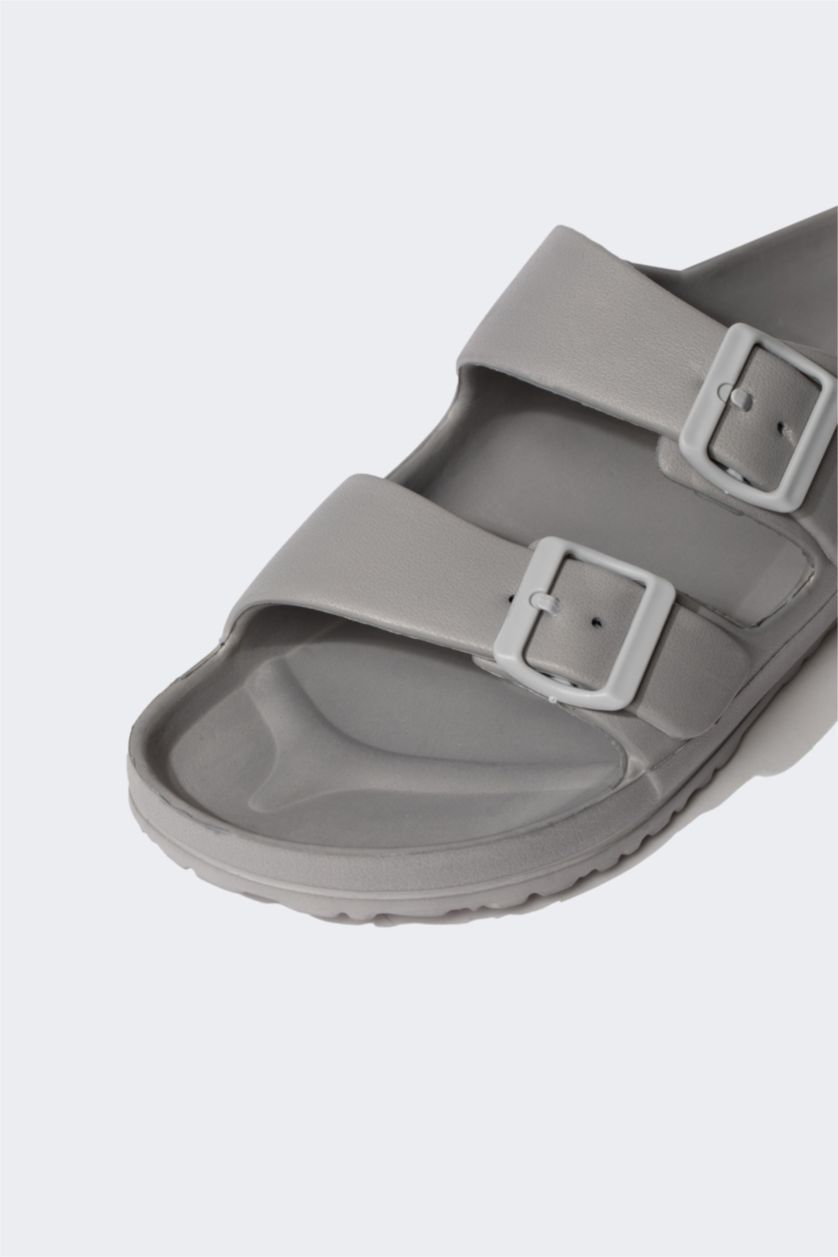 Erkek Gri Erkek Düz Taban Çift Bantlı Eva Terlik