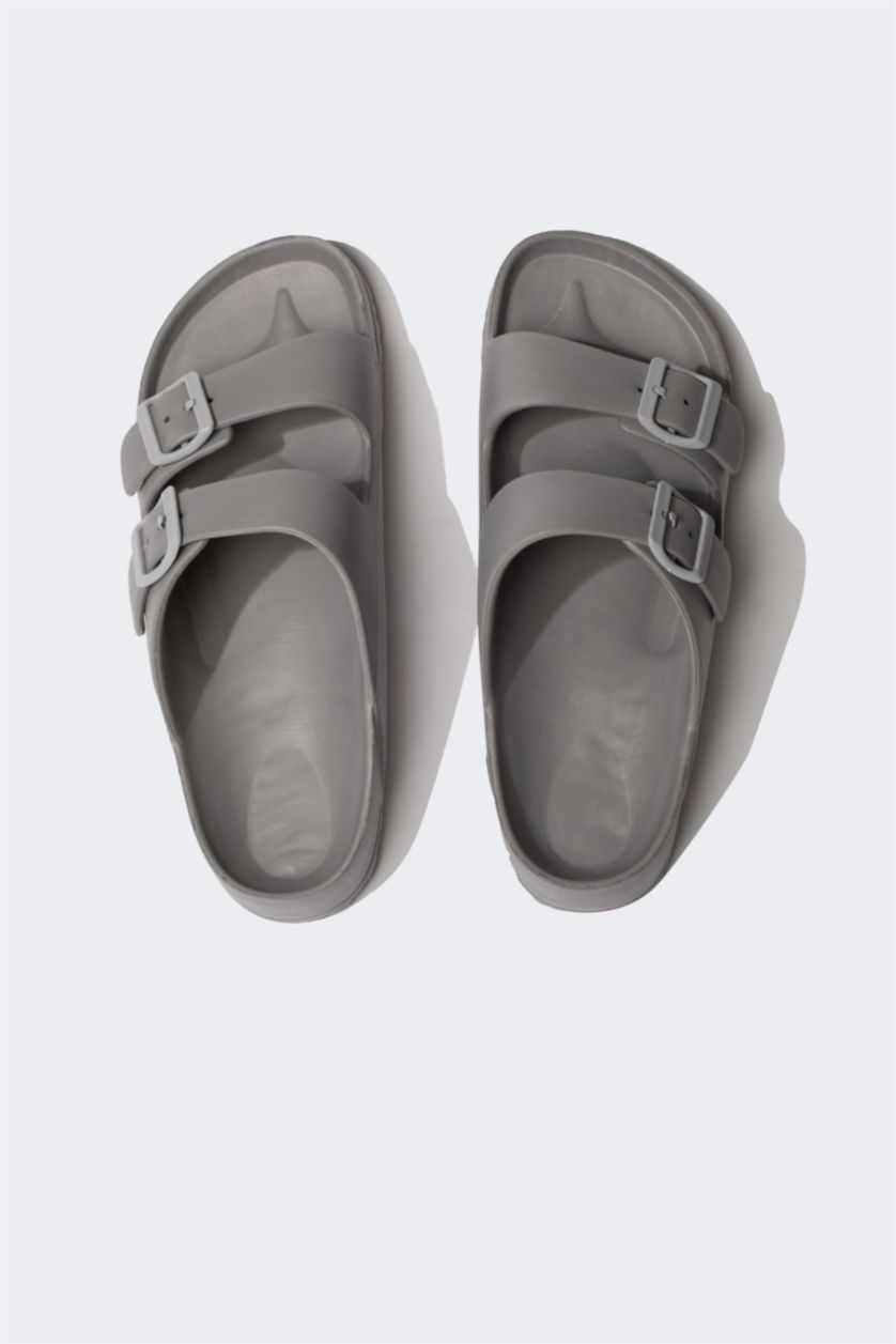 Erkek Gri Erkek Düz Taban Çift Bantlı Eva Terlik