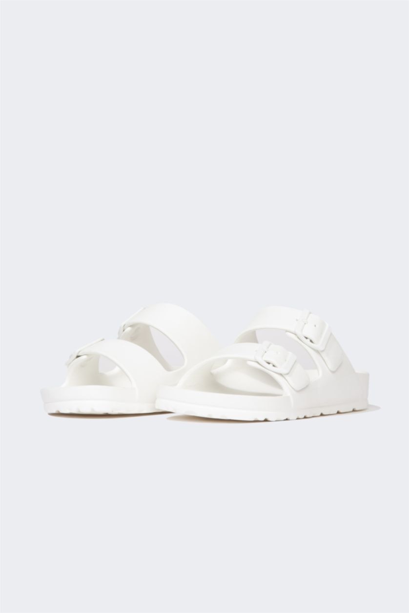 Erkek Kırık Beyaz Erkek Düz Taban Çift Bantlı Eva Terlik