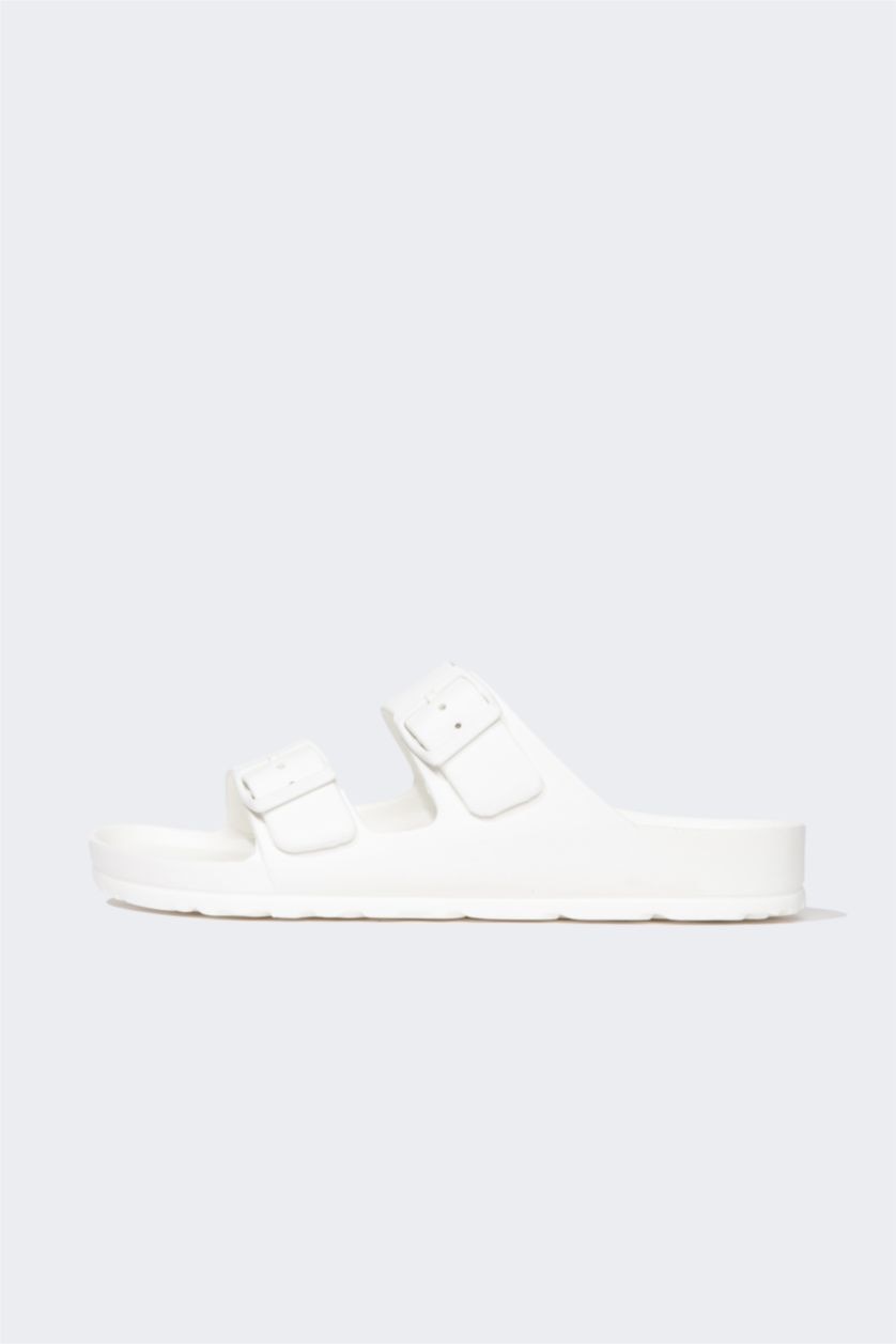 Erkek Kırık Beyaz Erkek Düz Taban Çift Bantlı Eva Terlik