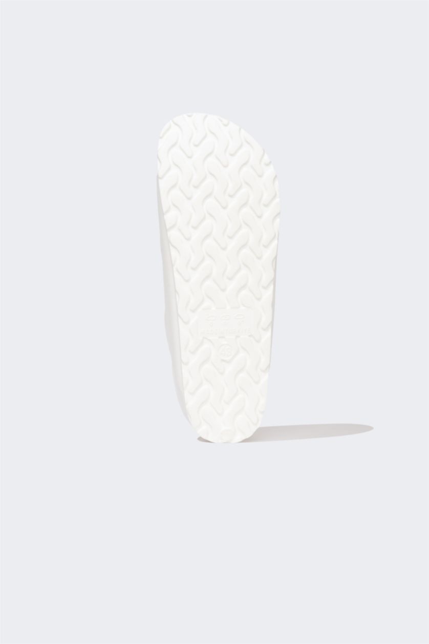 Erkek Kırık Beyaz Erkek Düz Taban Çift Bantlı Eva Terlik