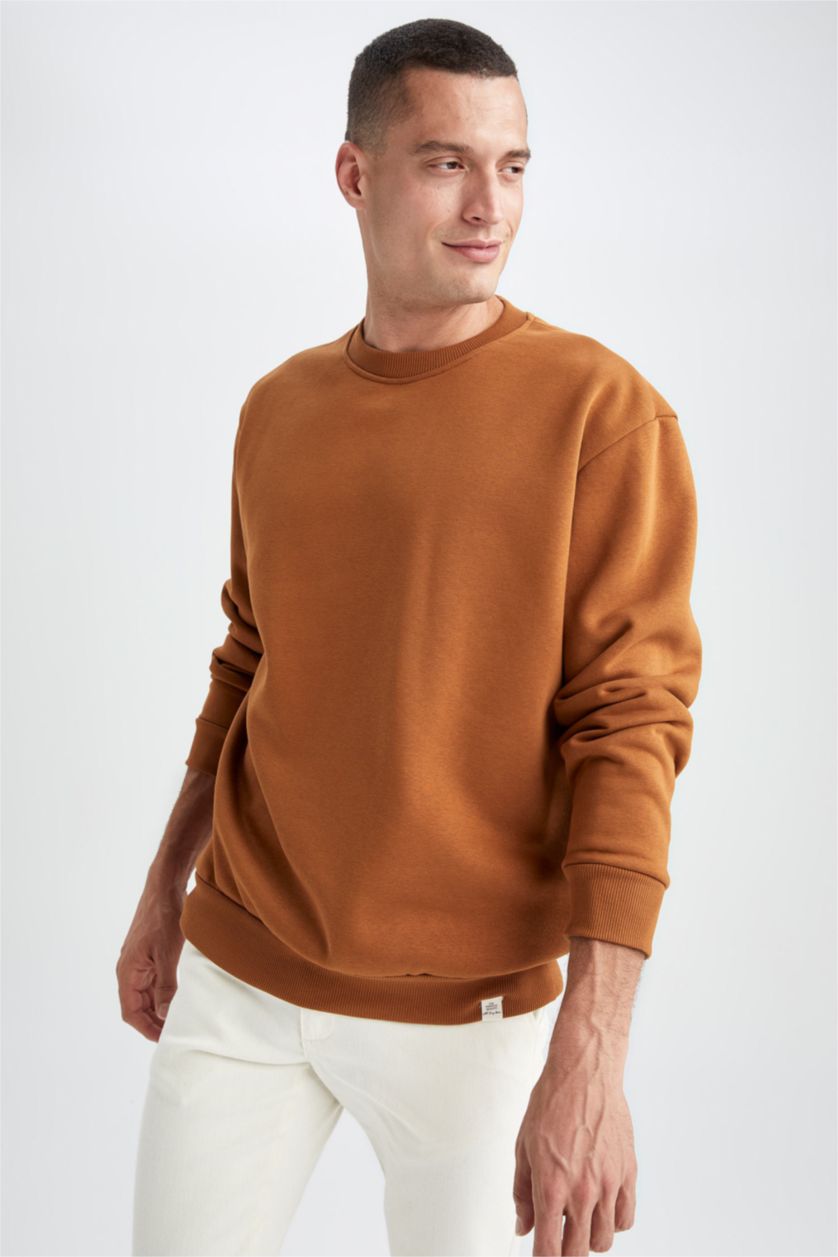 MAN Camel Oversize fit crew neck basic sweatshirt