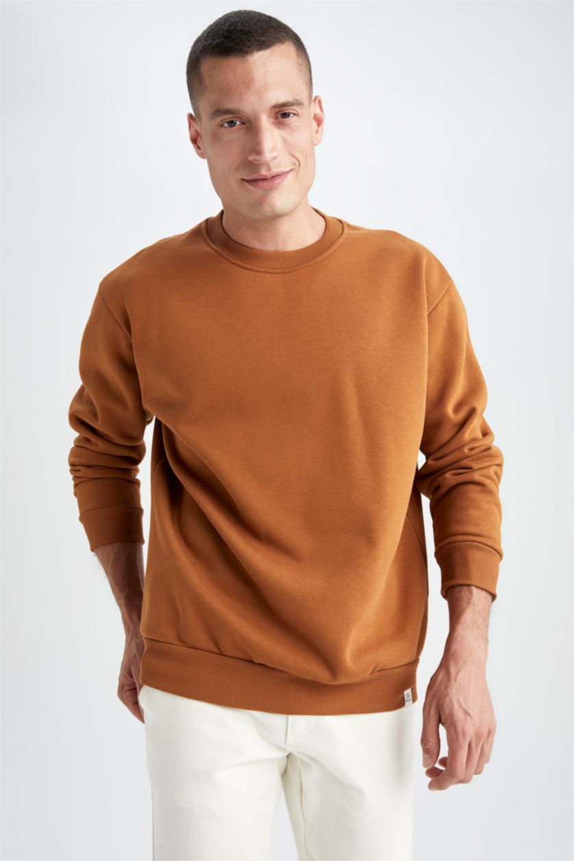 MAN Camel Oversize fit crew neck basic sweatshirt