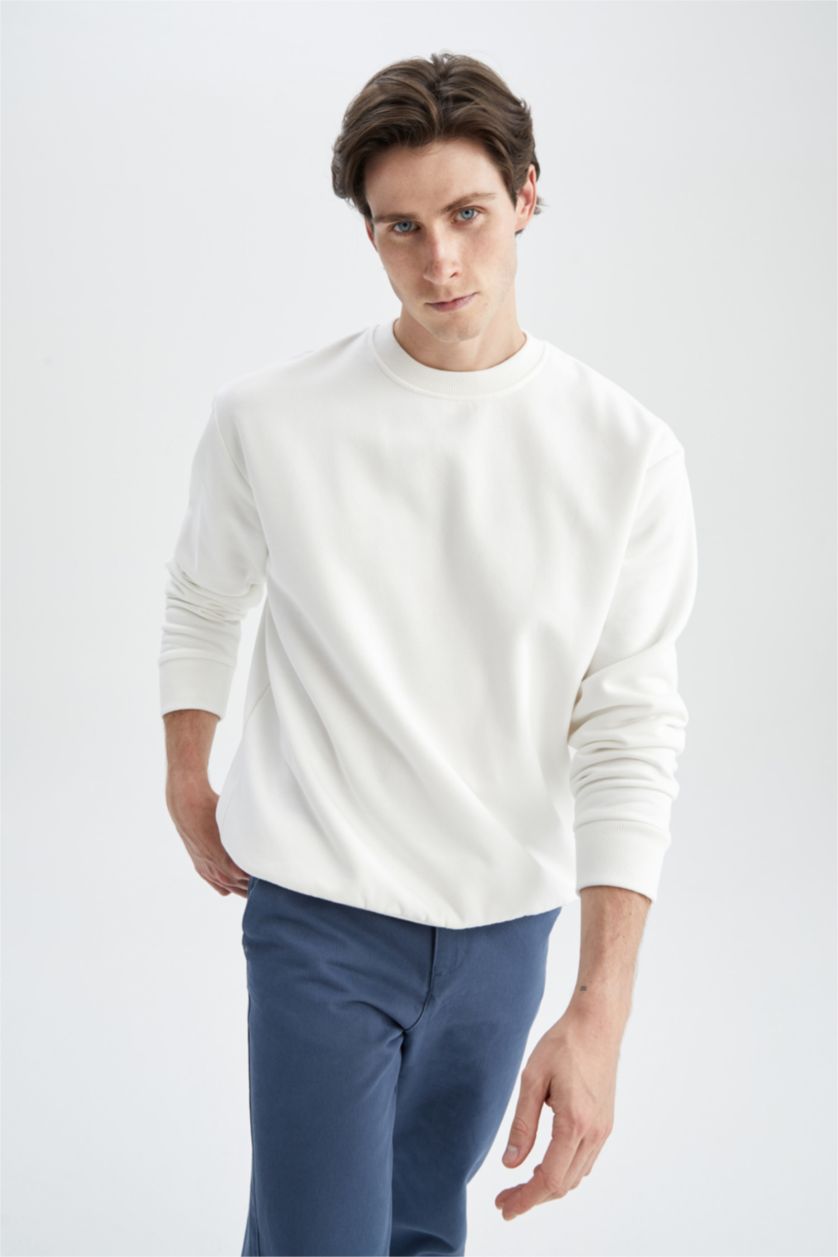 Erkek Kırık Beyaz Oversıze Sweatshirt