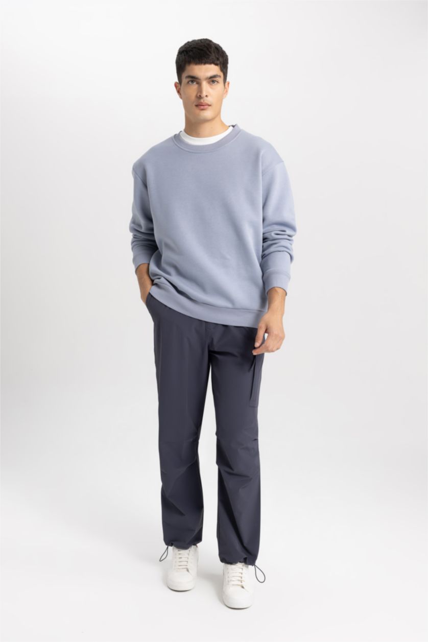 MAN Blue Oversize fit crew neck basic sweatshirt