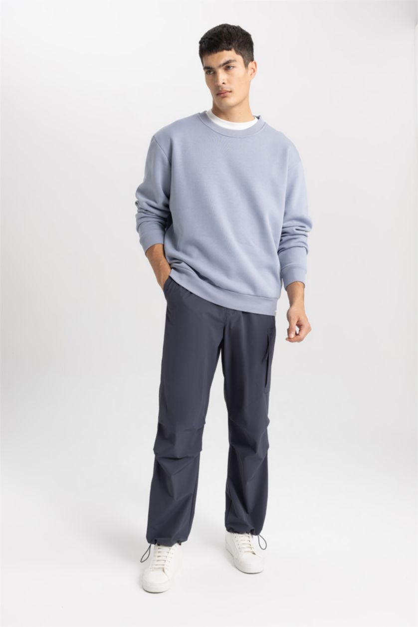 MAN Blue Oversize fit crew neck basic sweatshirt