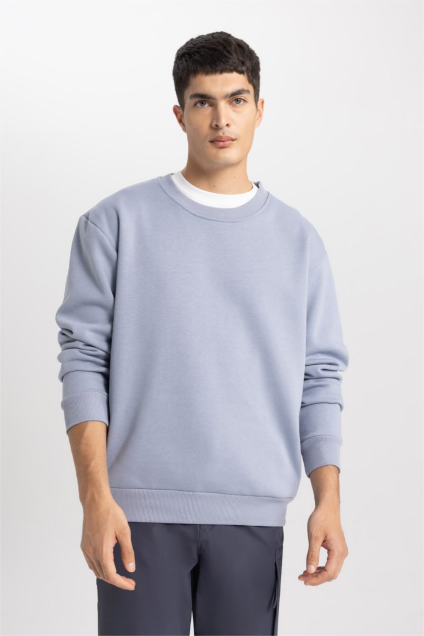 MAN Blue Oversize fit crew neck basic sweatshirt