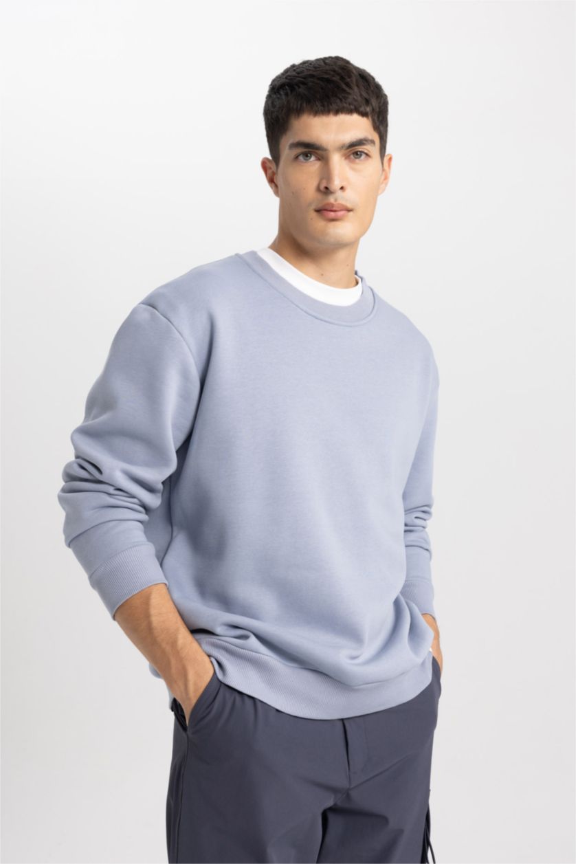 MAN Blue Oversize fit crew neck basic sweatshirt