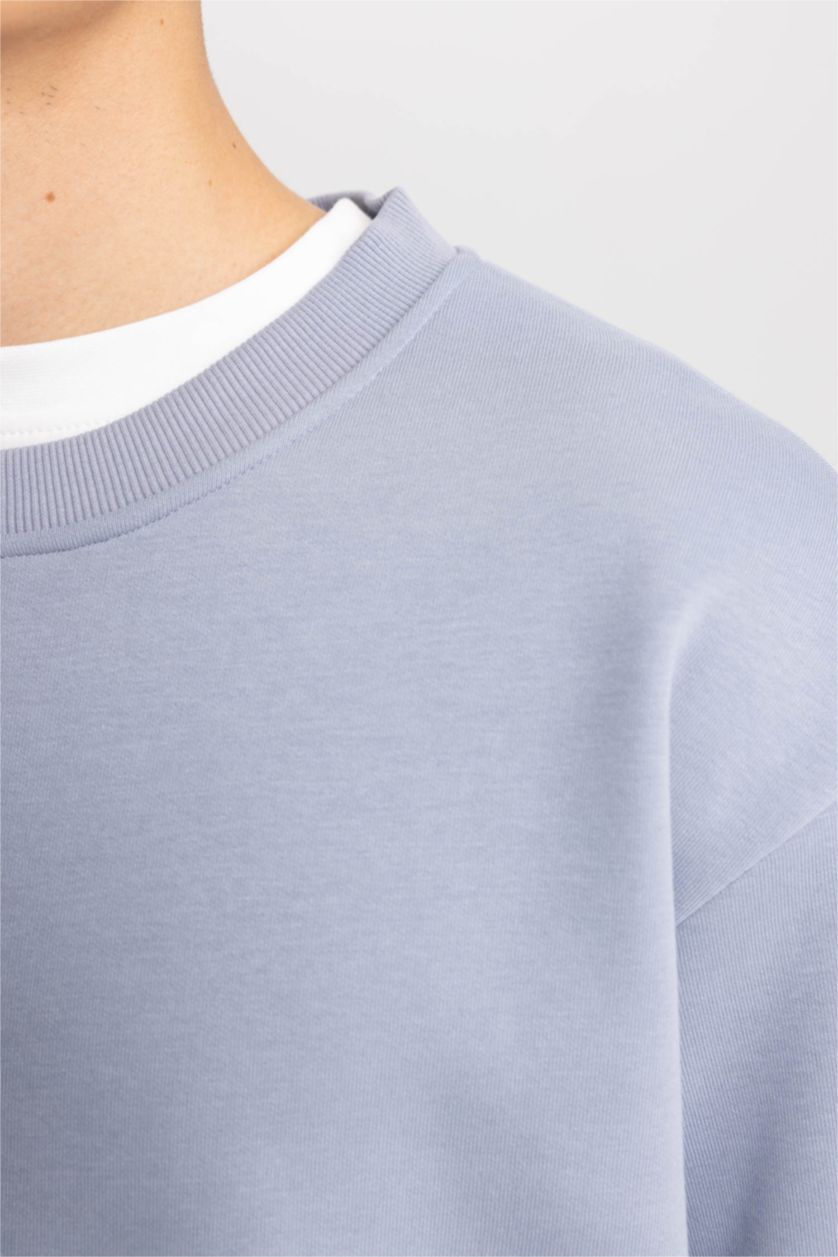 MAN Blue Oversize fit crew neck basic sweatshirt