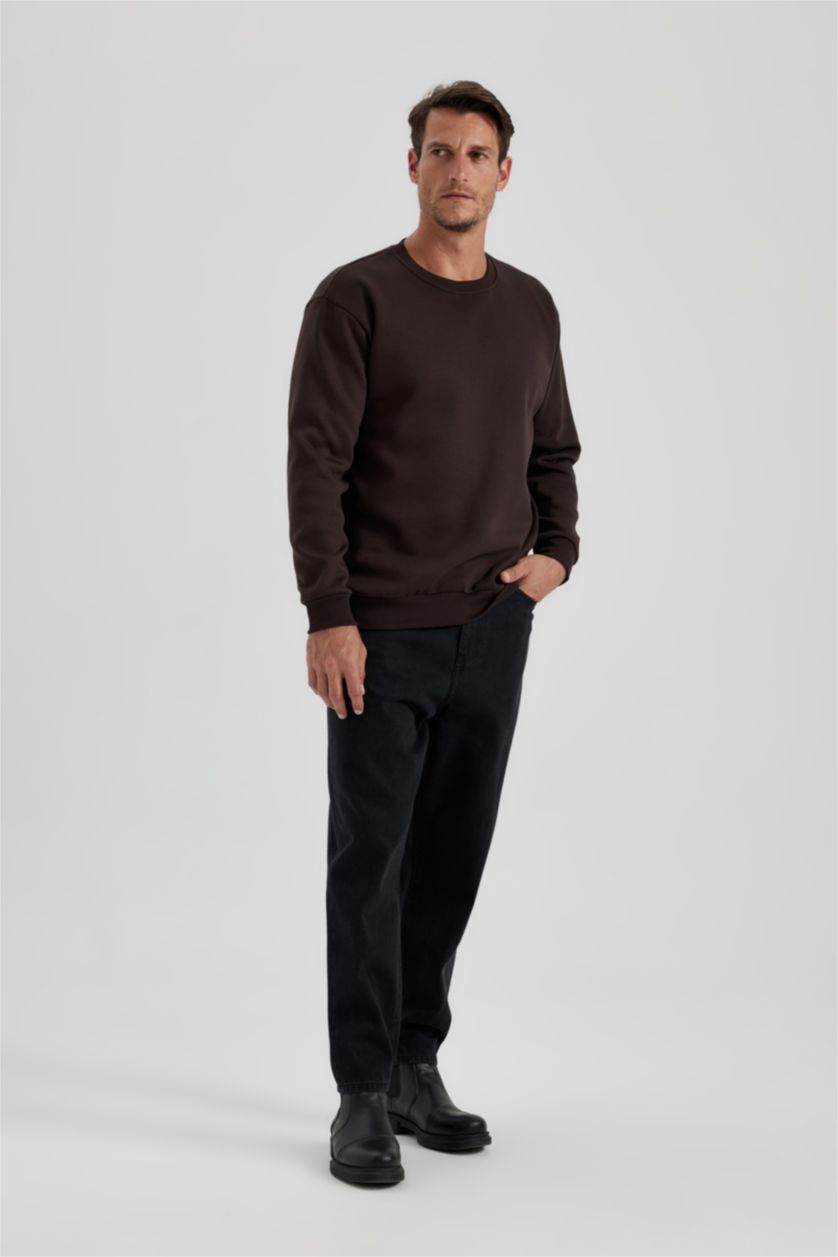 MAN Brown Oversize Fit Crew Neck Basic Sweatshirt