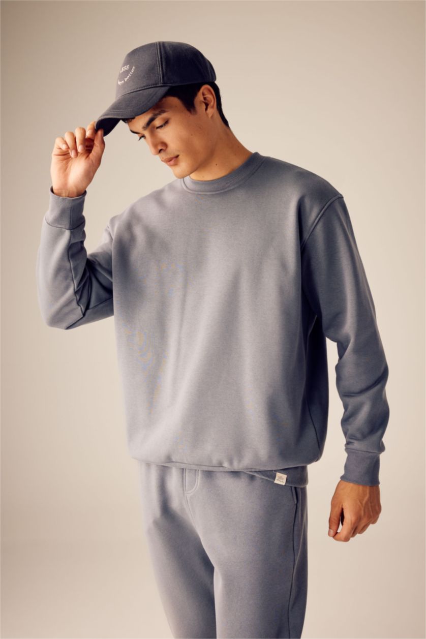 Мужчины Темно-серый Свитшот оверсайз с круглым вырезом