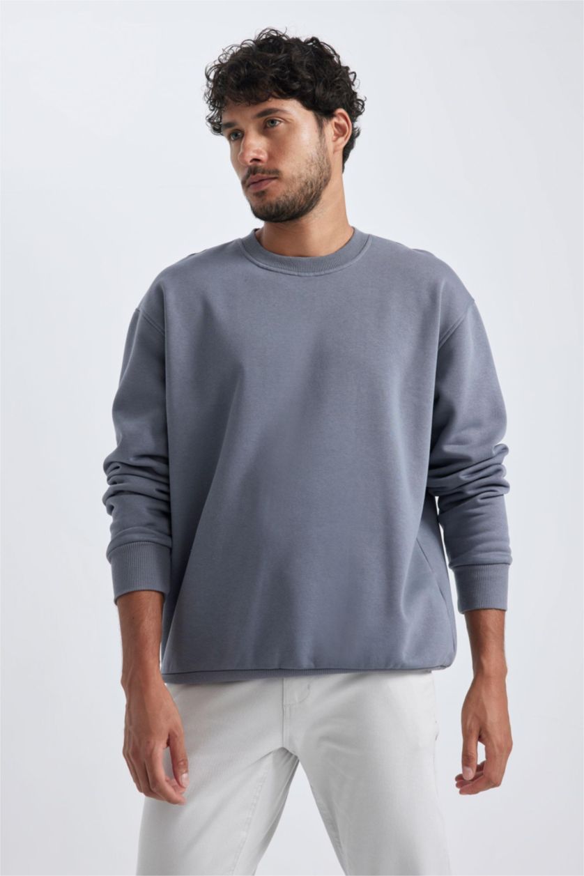 Мужчины Темно-серый Свитшот оверсайз с круглым вырезом