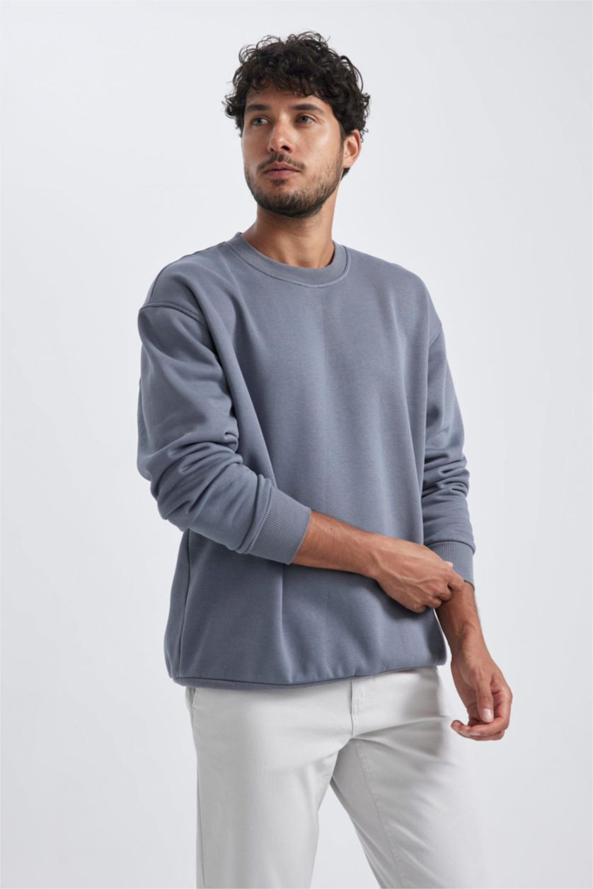 Мужчины Темно-серый Свитшот оверсайз с круглым вырезом