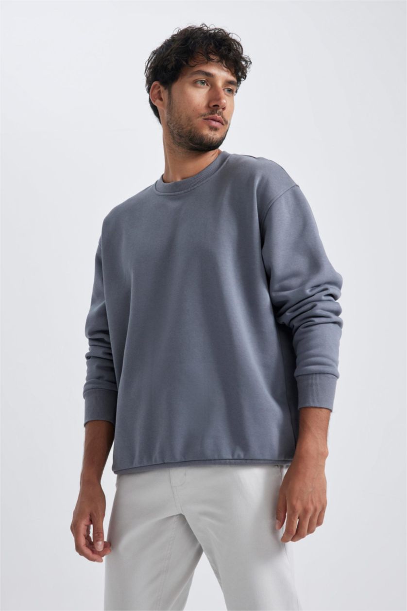 Мужчины Темно-серый Свитшот оверсайз с круглым вырезом