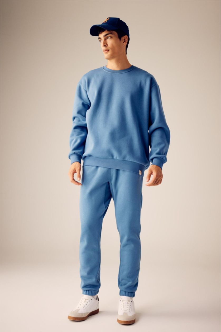 HOMME Indigo Clair Sweat-shirt basique en coton coupe oversize à col ras du cou