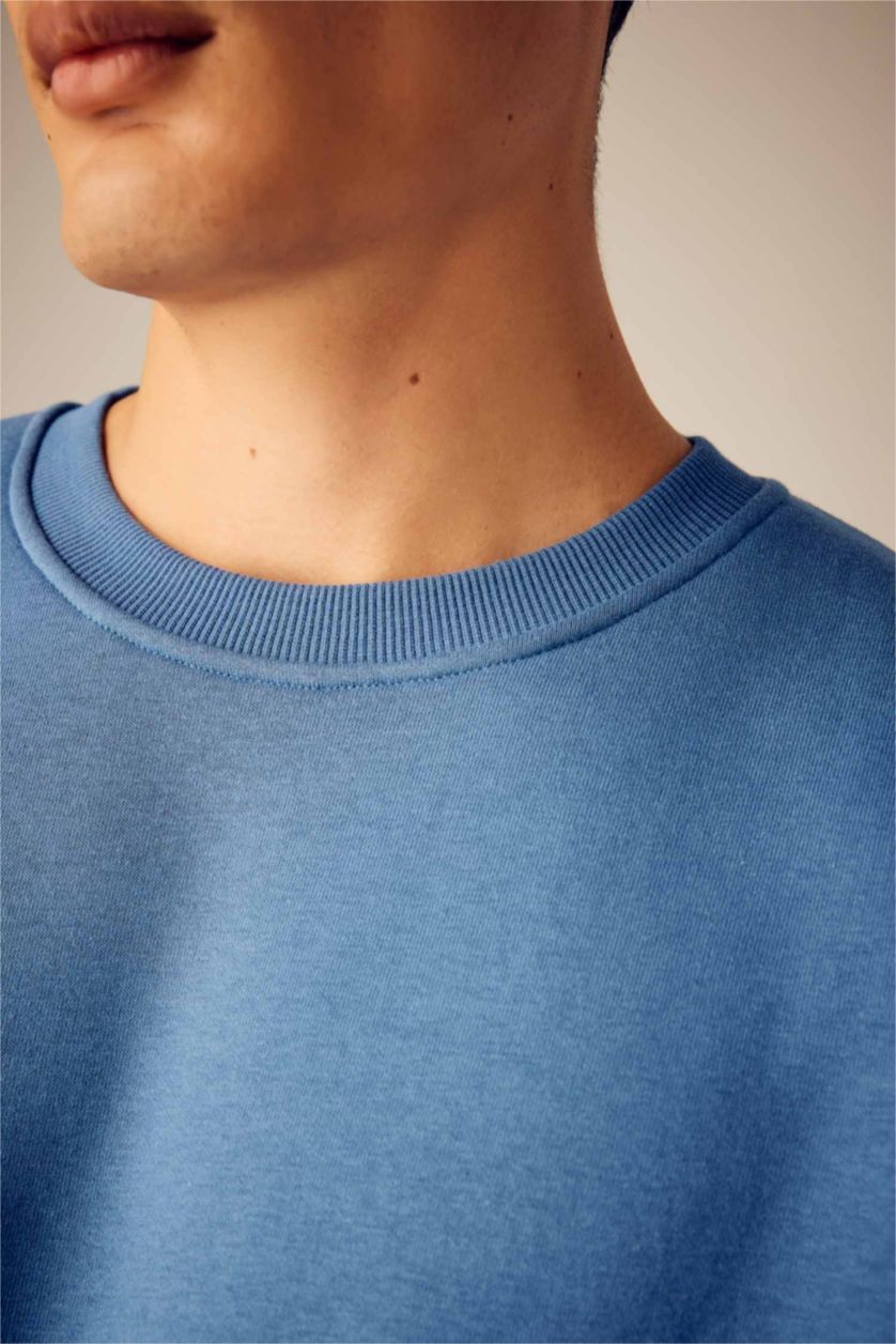 HOMME Indigo Clair Sweat-shirt basique en coton coupe oversize à col ras du cou