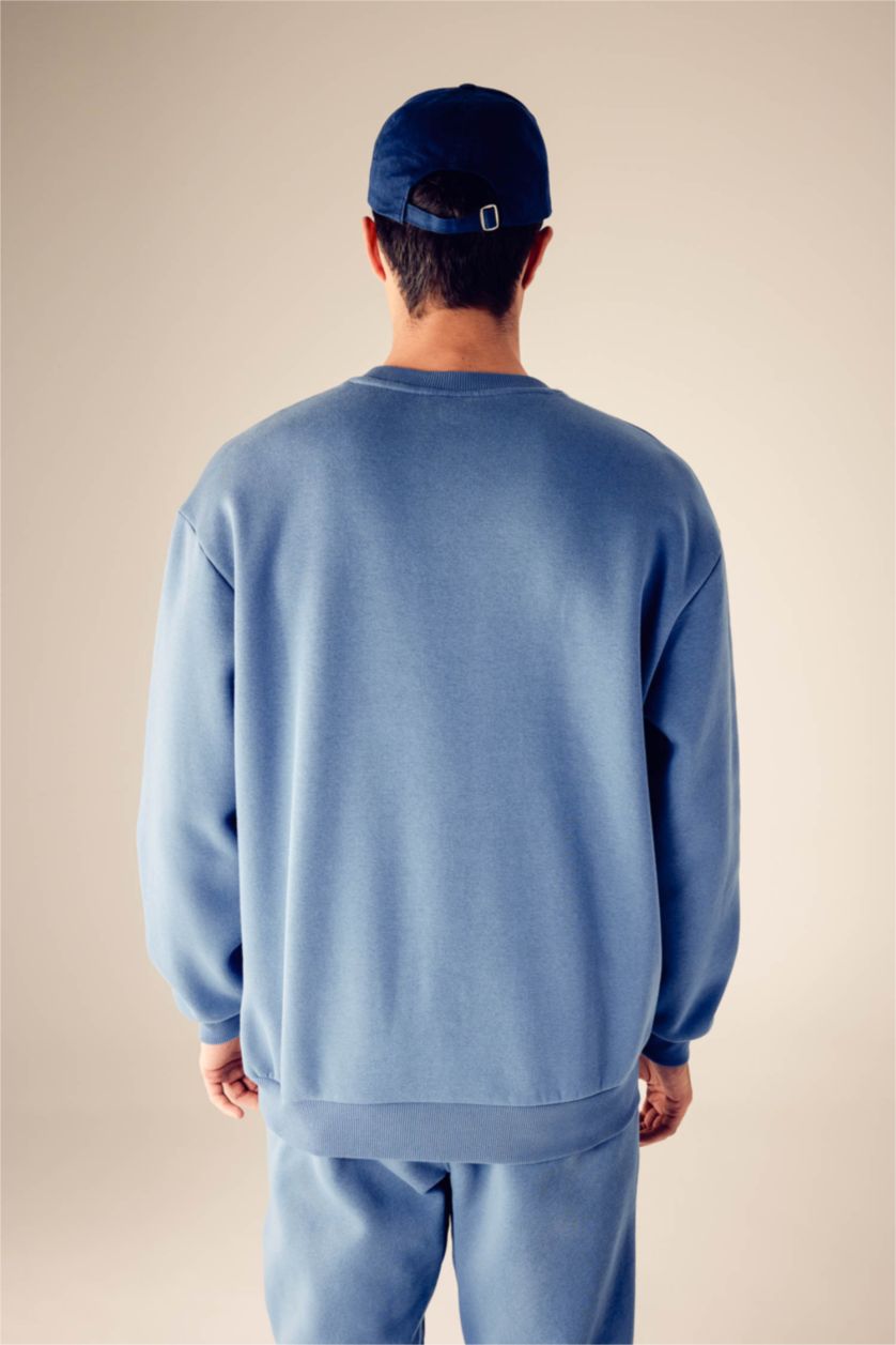 HOMME Indigo Clair Sweat-shirt basique en coton coupe oversize à col ras du cou