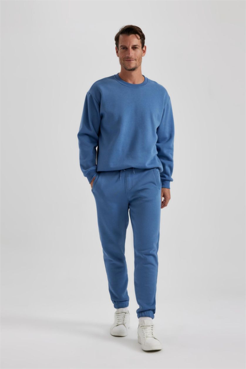 HOMME Indigo Clair Sweat-shirt basique en coton coupe oversize à col ras du cou