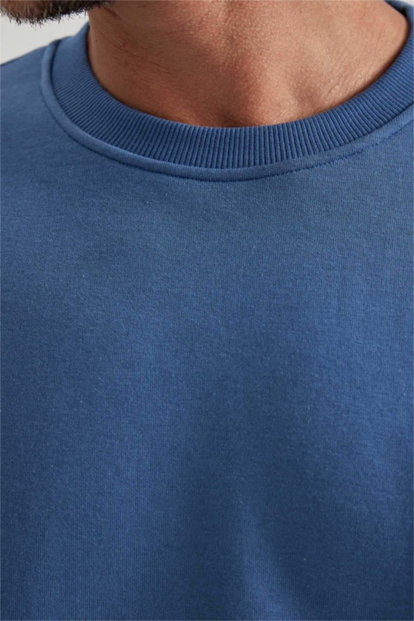 HOMME Indigo Clair Sweat-shirt basique en coton coupe oversize à col ras du cou