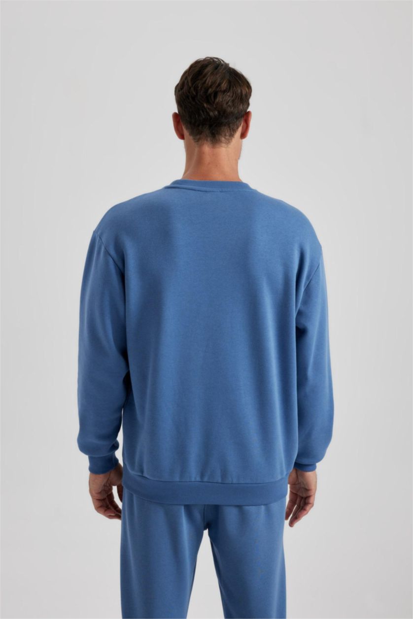 HOMME Indigo Clair Sweat-shirt basique en coton coupe oversize à col ras du cou