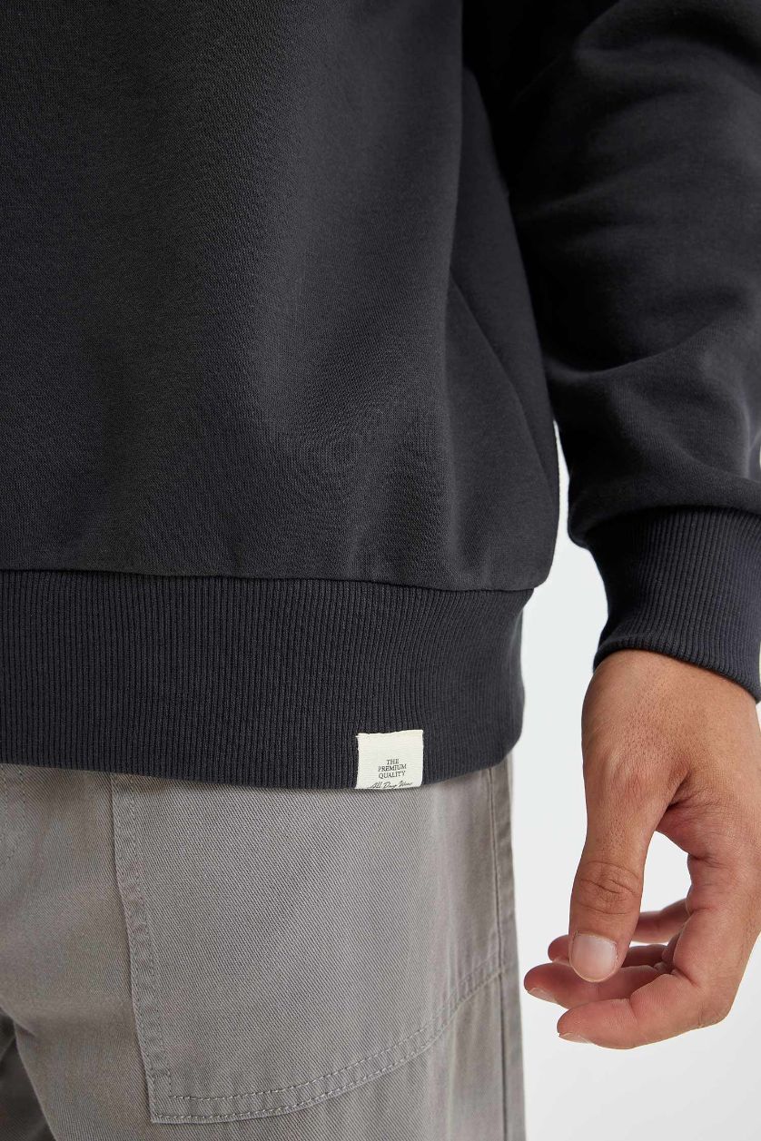 Erkek Antrasit Oversize Geniş Kalıp Bisiklet Yaka Kalın Basic Düz Sweatshirt