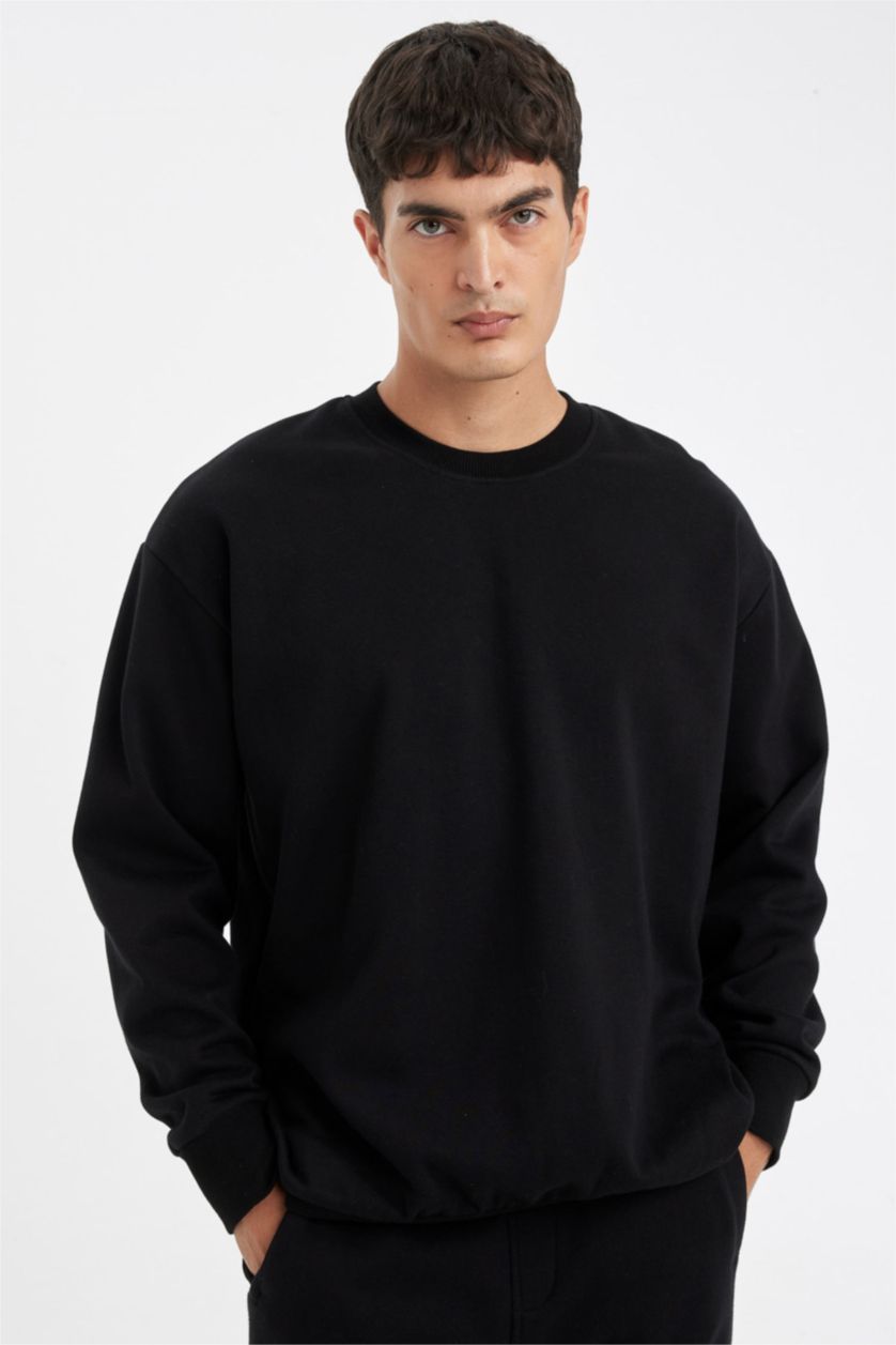 HOMME Noir Tissu Sweat Épais Coupe Oversize