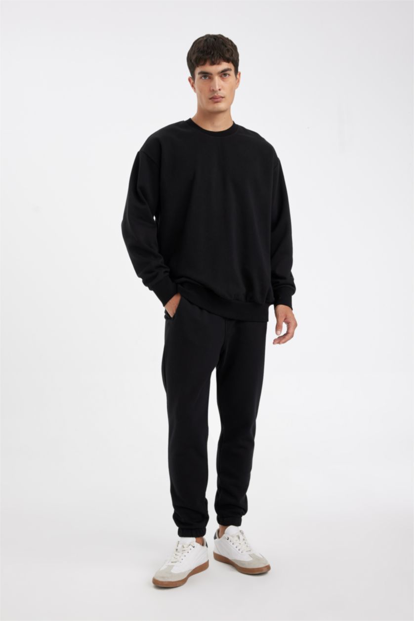HOMME Noir Tissu Sweat Épais Coupe Oversize