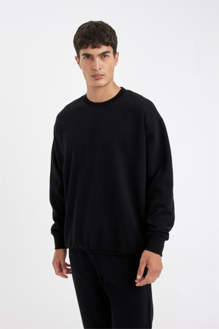HOMME Noir Tissu Sweat Épais Coupe Oversize