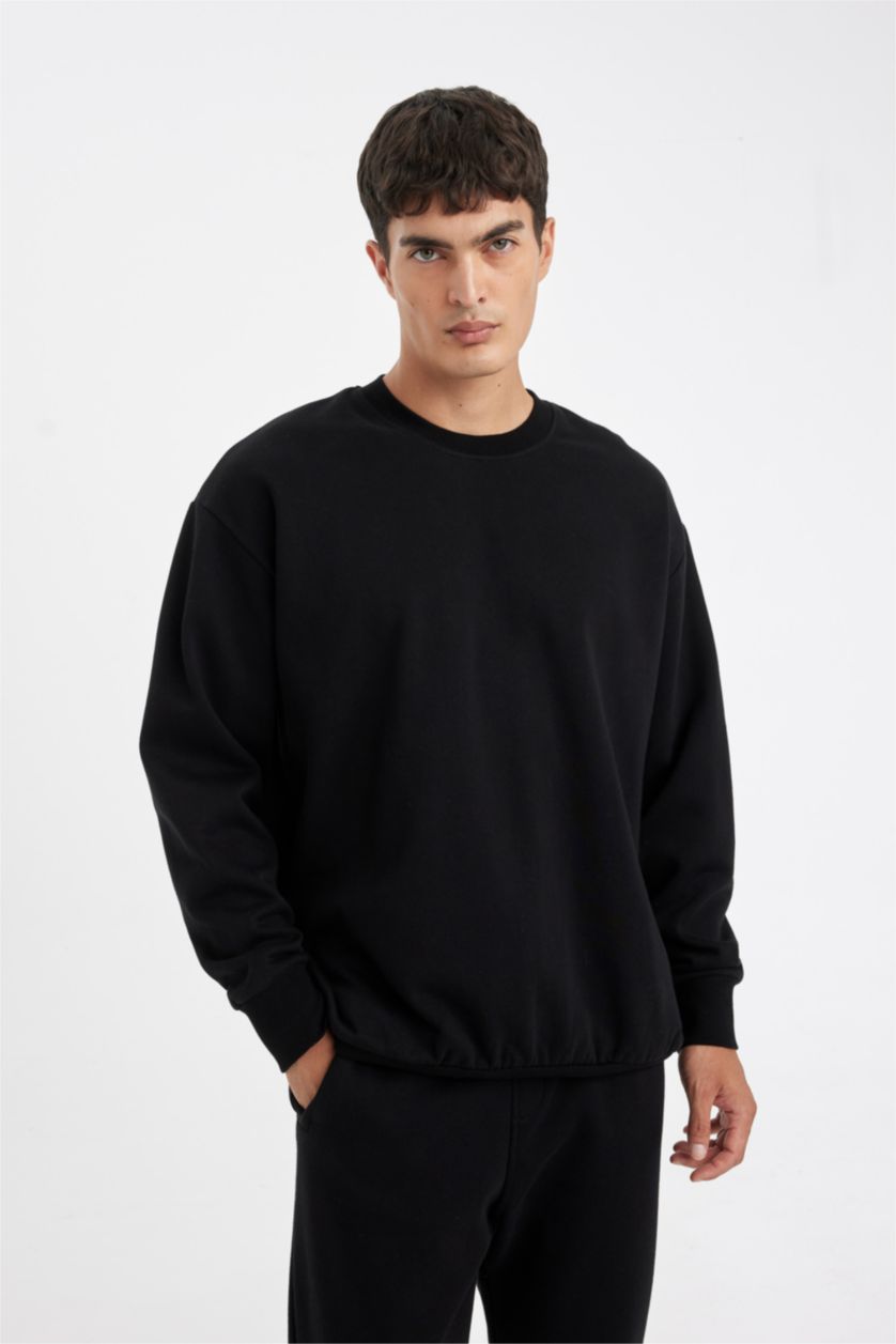 HOMME Noir Tissu Sweat Épais Coupe Oversize